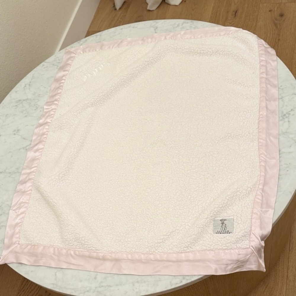 Little Giraffe Pink Plush Baby Blanket Satin Trim Personalized Sadie